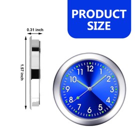 Eratus 2 PCS Car 1.57" x 0.31" Dashboard Mini Luminous Clock, Alloy Structure Waterproof Accurate Indication Round Decorative Clock, Portable Self-Adhesive Accessories for Cars Home (Black & Blue)