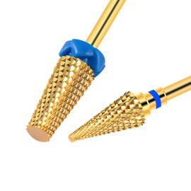 CGBE Pack of 2 Nail Cutter Attachments, Tungsten Carbide Carbide Nail Cutter Bits Medium Grit Remove Gel Acrylic Cuticle, 3/32 Inch Gold Cutter Bits for Manicure Pedicure, Cone + Pointed Cone Shape