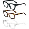 REAVEE 3 Pack Oprah Style Reading Glasses Blue Light Blocking