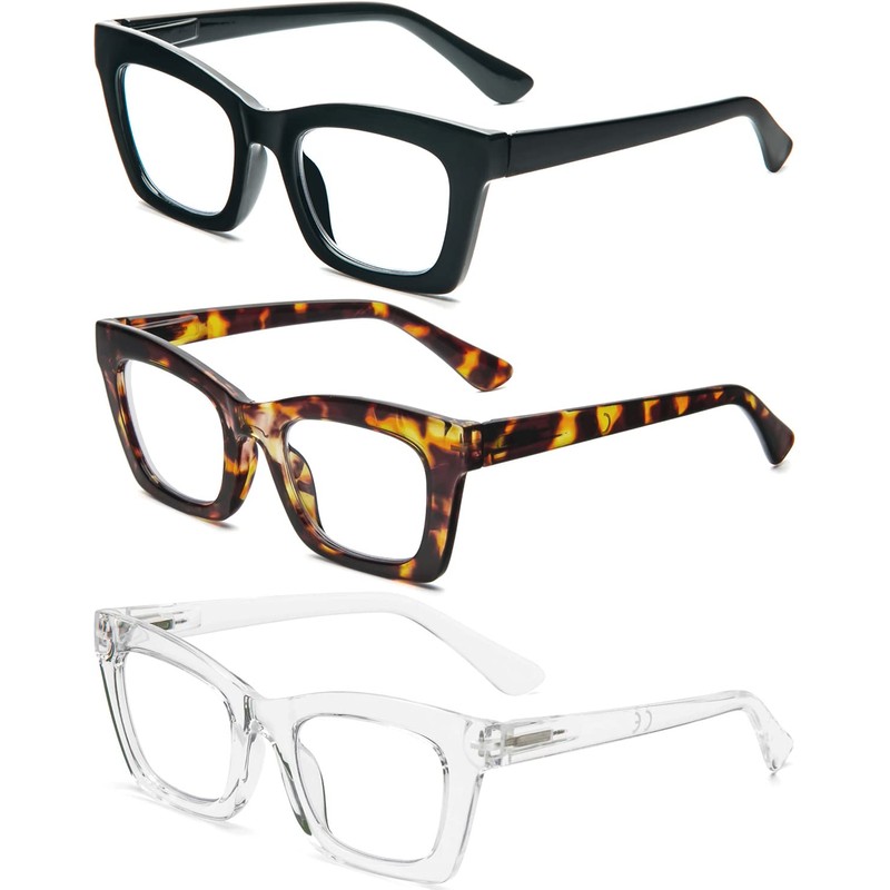 REAVEE 3 Pack Oprah Style Reading Glasses Blue Light Blocking