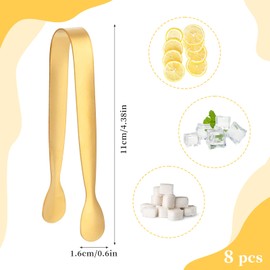8 Stück Mini-Metallzangen, 11 cm Kleine Küchenzange aus Edelstahl zum Servieren von Speisen Eiswürfeln Zuckerwürfeln Buffet Teeparty Kaffeebar (Gold)
