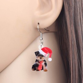 NEWEI Cute Christmas Dog Earrings Dangle Jewelry for Girls Women Gifts Charms (Christmas Yorkshire)