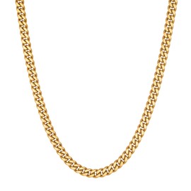 VEXXS Men's Gold Chain Flat Cut,18K Real Gold Plated Cuban Link Chain, Durable No Color Fading 5mm Men’s Necklace (5mm-18K Gold, 18 inches)