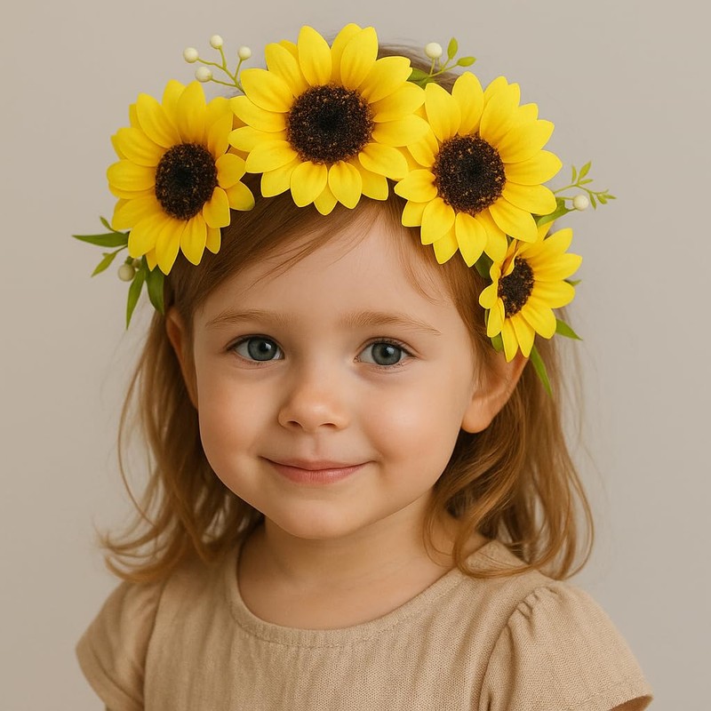 inkihuit Headband Flowers Flower Wreath Hair Sunflowers Hair Band Bridal