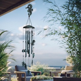 Yblenic Decor - Carillones de viento para exteriores, campanillas de viento únicas para jardín, porche, patio y campanillas de viento para mamá/cumpleaños (caballito de mar)