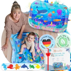 Mallie® Water Mat Baby BPA Free Water Play Mat (Blue 95 x 75 cm) XXL Turquoise Blue - Water Play Mat Baby, Baby Mat, Baby Mat for Baby 3 Months I Baby Water Mat for Discover & Move