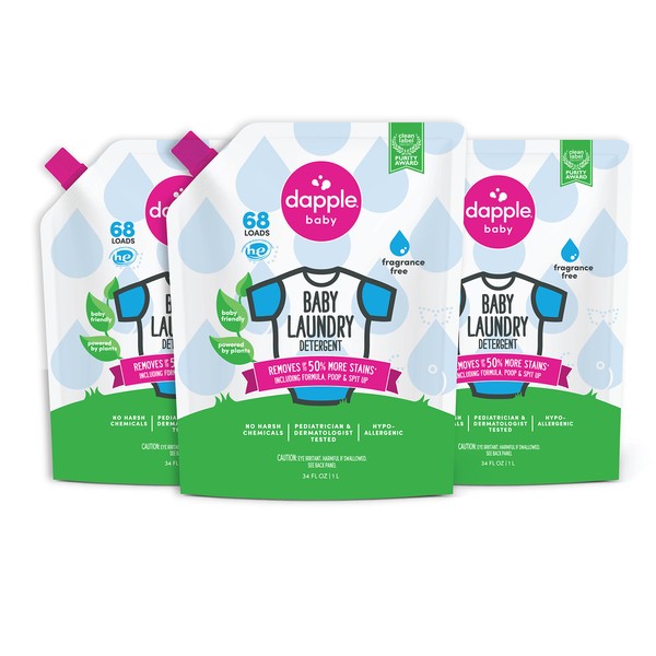Dapple Laundry Detergent Fragrance Free 34Oz - Pack of 3