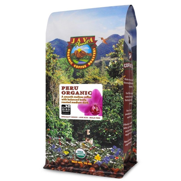 Java Planet, frijoles de café orgánicos, Perú de origen único, gourmet medio oscuro tostado de árabica entero, certificado orgánico, sombra cultivada a altas alturas 1 Pound (Pack of 1)