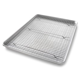 USA Pan 1607CR Bakeware Extra Large Sheet Baking Pan and Bakeable Nonstick Cooling Rack Set, XL, Metal