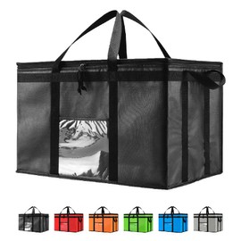 3XL Insulated Cooler Bag and Food Warmer for Delivery & Grocery Shopping with Zippered Top, Black (1 Pack)