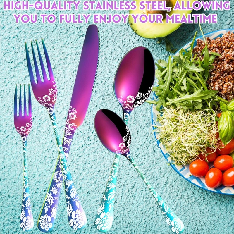 Vilihkc 20 piece Peony Flower Pattern Design Silverware Set, Stainless