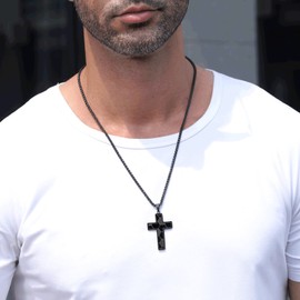 GLITTO Soccer Cross Necklace for Boys Men Stainless Steel Pendant Chain Religious Christian Baptism First Communion Confirmation Stuff Gear Accessories Jewelry Gift Luke 1:37 Black