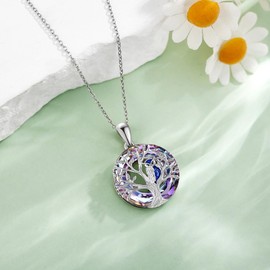 ONEFINITY Owl Necklace 925 Sterling Silver Tree of Life Necklace With Crystal Owl Pendant Tree of Life Jewellery Owl Gifts for Women