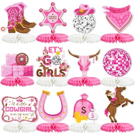 12PCS Cowgirl Party Decorations Western Cowgirl Honeycomb Centerpieces for Tables Lets Go Girls Party Decor for Birthday Baby Shower Supplies