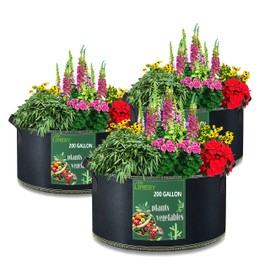 LINERY 3-Pack 200 Gallon Planting Bag Black Heavy Duty Thickened Large Capacity Upgrade Hemming Process Grow Bag with Handles Non-Woven Fabric Plant Pots (【3-200 G】)