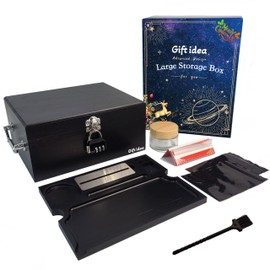 Giftidea Black Bamboo Storage Box with Tray - Large Wooden Box with Combination Lock - Decorative Box Set with Accessories Great Gift Choice