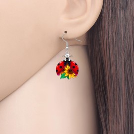 BAMAY Cute Ladybug Gifts Acrylic Sunflower Ladybug Earrings Dangle Garden Insect Bug Jewelry Lady Bug Gifts for Women Gardeners Nature Lovers (Red)