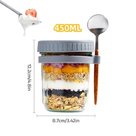 Iimin Glass Overnight Oats Containers，with Lids and Spoons，16 oz Glass Food Storage Containers ，Container Meal Prep Jar for Cereal Fruit Vegetable Milk Salad Yogurt