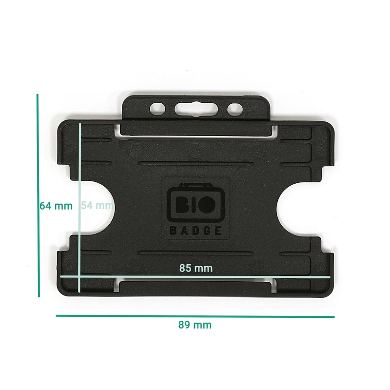 100 x Black BioBadge Landscape ID Card Holders Open-Faced for