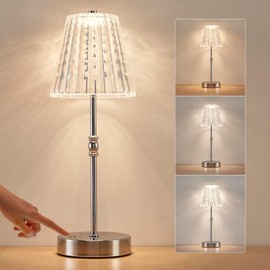 SAIWEYA Cordless Table Lamp, 5000mAh Rechargeable Battery Operated Portable Lamp, Dimmable+3 Colors LED Touch Control, Vintage Crystal Lamp for Bedroom, Kitchen, Bar, Office