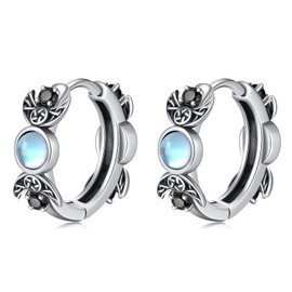 DRINSPER Hecate Moonstone Earrings For Women 925 Sterling Silver Triple Moon Goddess Witchy Hoop Earrings Hekate Pagan Wiccan Magic Jewelry Gifts