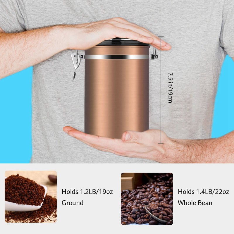 Coffee Container Large Airtight Stainless Steel Black Kitchen Storage Canister
