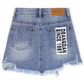 KIDSCOOL SPACE Girls Denim Skirt Ripped Soft Raw Hem Denim Dress for Girls Short Summer Denim Dress, Blue-2448