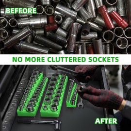Magnetic Socket Organizer Holder Set – 3-Piece Tool Organizers Including 1/4", 3/8" and 1/2" Drive Socket Holder Metric & SAE 68 Pieces Socket Trays (Sockets are not Included)