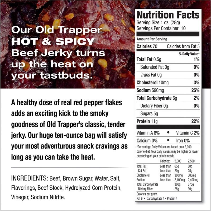 Old Trapper Beef Jerky, Hot & Spicy 10-Ounce Individual Pack,