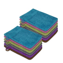 ZUPERIA Premium Bath Mitts - Pack of 12 (6 x 9 Inches) - 100% Cotton European Style Washcloths with Loop - Super Soft and Absorbant Bath Washcloths (Multicolor)