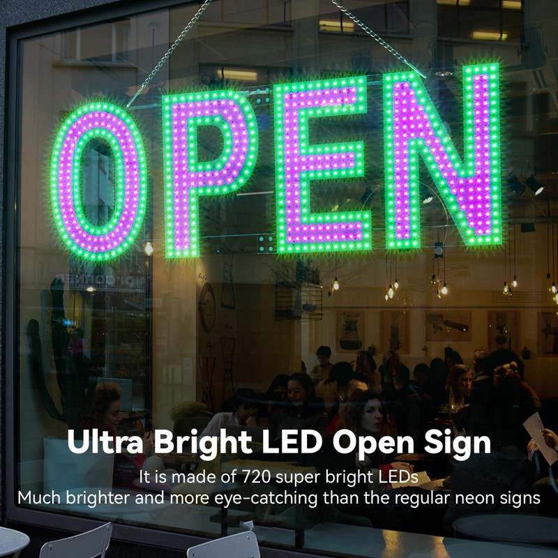 Thirdpolite Pink/Green LED Open Sign for Business 30x10 inch, Ultra