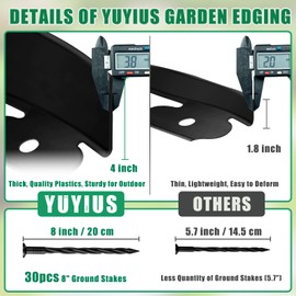 YUYIUS Landscape Edging Border - 4” x 20’ Edging for Landscaping with 30 Stakes, 0.15" Thick No Dig Lawn Edging for Garden Border, Flexible Flower Bed Edging Borders with Connector for Yard, Walkway