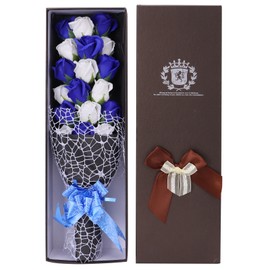Soap Flower Innovative Artificial Rose Bouquet Gift Wedding Valentine's Day Festive Gift(Blue and White Box )