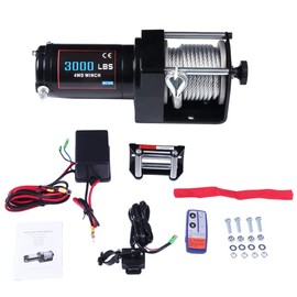 Electric Winch 12V 24V 3000 lbs Winches for Towing Boat Off Road with Wireless Remote Control+Control Box+Roller Fairlead+Switch Assembly+Bolts+Users Manual