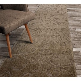 Custom Length Hallway Carpet Runner Rug, Slip Resistant, 26 Inch Wide X Your Choice of Length, Scroll Cappuccino, 26 Inch X 5 Feet, Sold and Priced Per Foot
