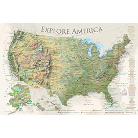 USA Map Poster With National Parks - Nautilus Edition (24W x 18H inches)
