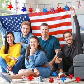 Yalikop 12 Pcs 4th of July Patriotic Hanging Star Ornament Stars Independence Day Hanging Ornament Glitter Mini USA Flag Star Decorations for Memorial Day Veterans Supplies (Classic)