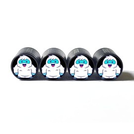 Cartoon Yeti Tire Valve Stem Caps - Black Aluminum - Set of Four