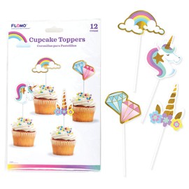 Ultimate Unicorn Party Supplies Set & Tableware Kit | Birthday Decorations, Games, Disposable Paper Plates, Cups, Napkins, Stickers, Treat Bags, and More! (Cupcake Toppers; 12-Count)