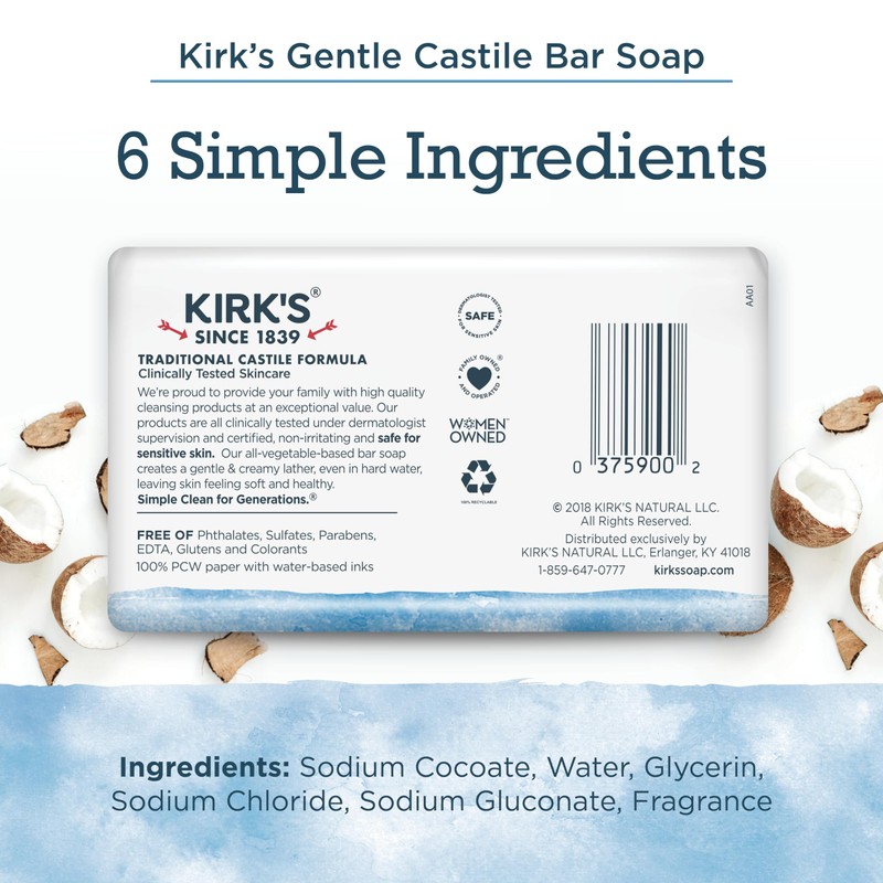 Kirk's Original Coco Castile Soap, Pack of 3