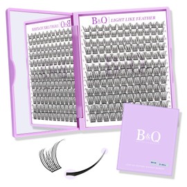 Lash Clusters Natural Flat Cluster Lashes 144 PCS B&Q Eyelash Clusters Zero-Touch 8-16mm Mixed BM06 D Curl Cluster Eyelash Extensions Double Tips Lightweight Reusable Individual Lashes(BM06-D-8-16mm)