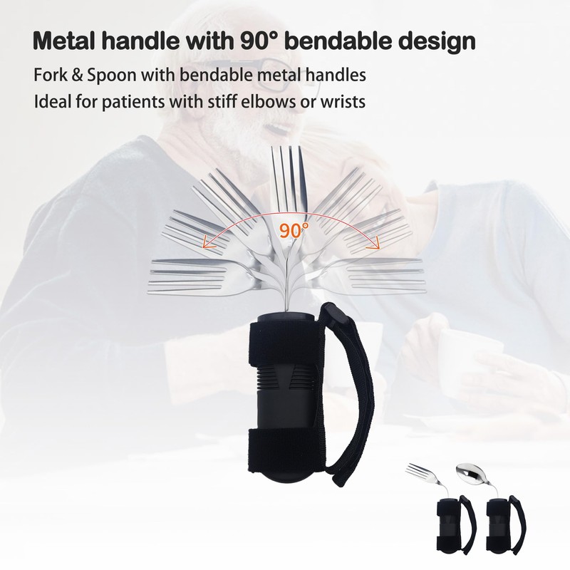 2 Pcs Adaptive Utensils Set with Spoon and Fork, Weighted