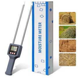 Hay Moisture Tester with Probe Accurate Moisture & Temperature Detection, Portable Hay Bale Moisture Tester for Forage and Alfalfa, with LED Warning & Automatic Temperature Compensation Moisture Meter