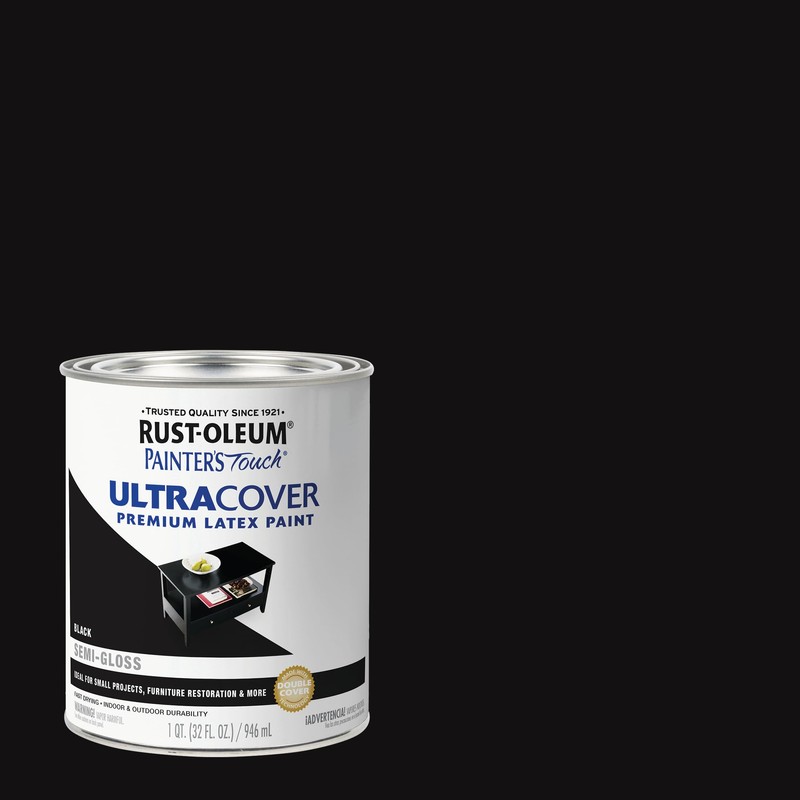 Rust-Oleum 1974502 Painter's Touch Latex Paint, Quart, Semi-Gloss Black 32
