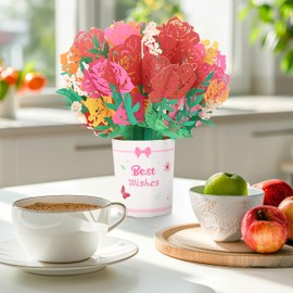 VNS Creations Pop Up Cards - Cherry Blossom 3D Popup Paper Flowers Bouquet for Valentines - Pop Up Birthday Card for Women, Mom with Envelope, Blank Note - Greeting, Anniversary, Mothers Day, Get Well