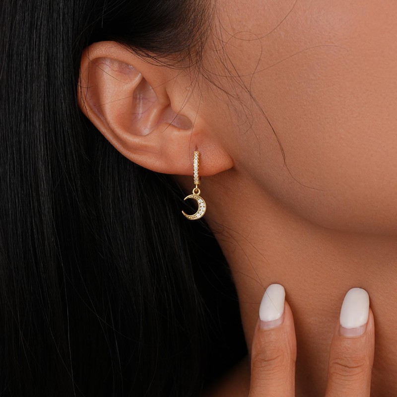 Sylph Moon and Star Earrings for Women, 925 Sterling Silver