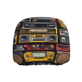 YYHWHJDE Vintage Wall of Radio Boombox Pattern Quality Car Headrest Cover one piece comfortable elastic car accessories Easy to install