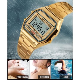 Retro-Digitaluhr für Männer und Frauen, Luxus-Business-Uhr, wasserdicht, Sportuhr aus Edelstahl