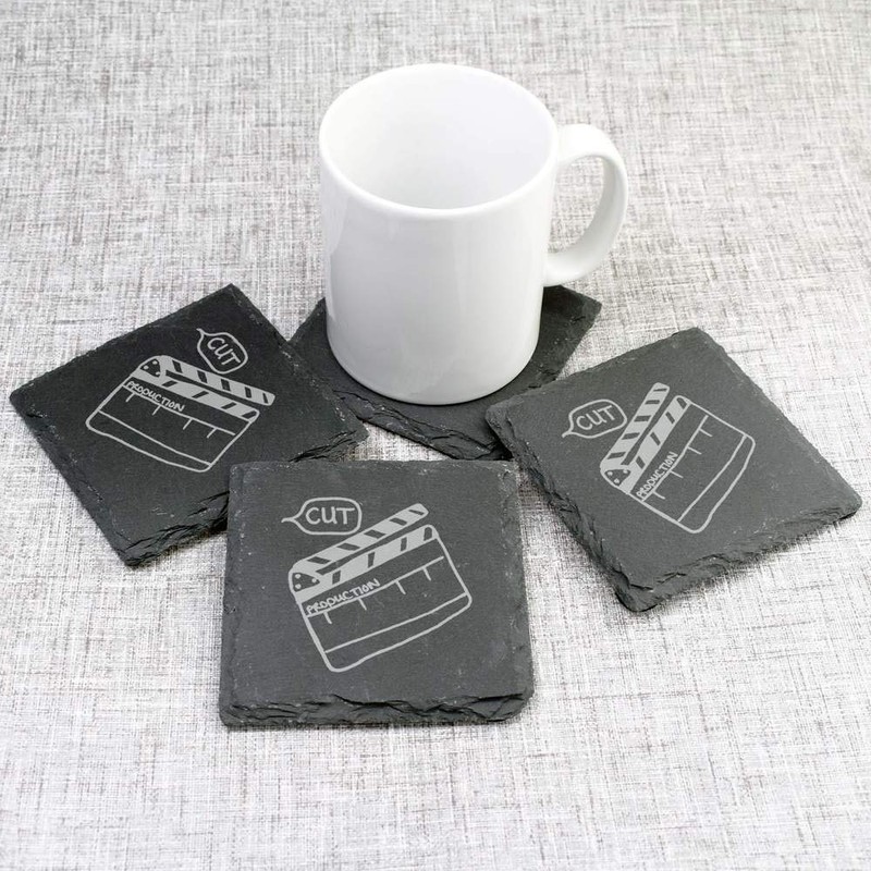 4 x 'Directors Clapper Board' 10cm Square Slate Coasters (CR00171393)