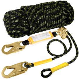 TRSMIMA Rope Harness Safety Lanyard：150ft Vertical Roofing Rope With Grab Snap Hooks Shock Absorber - Fall Protection Tree Climbing Line Kit Heavy Duty Roof Safety Equipment ANSI CE